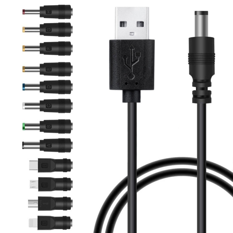 Cable de alimentación de CC 12 en 1 Cable de carga USB con enchufe de intercambio multifunción USB (negro), 12 in 1