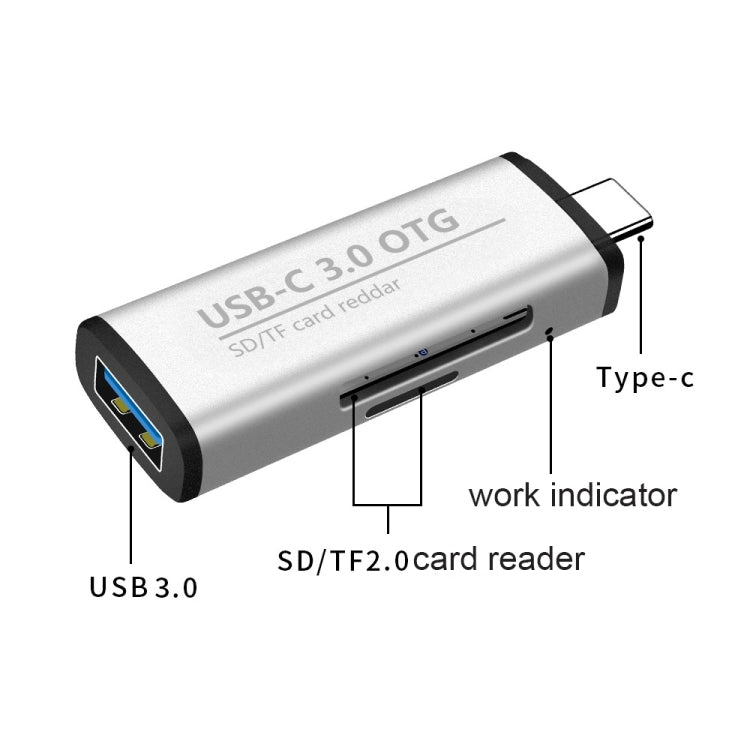 ADS-103 3 en 1 Tipo-C Macho a USB 3.0 Hembra + Ranuras para Tarjetas SD / TF Adaptador OTG Lector de Tarjetas SD / TF
