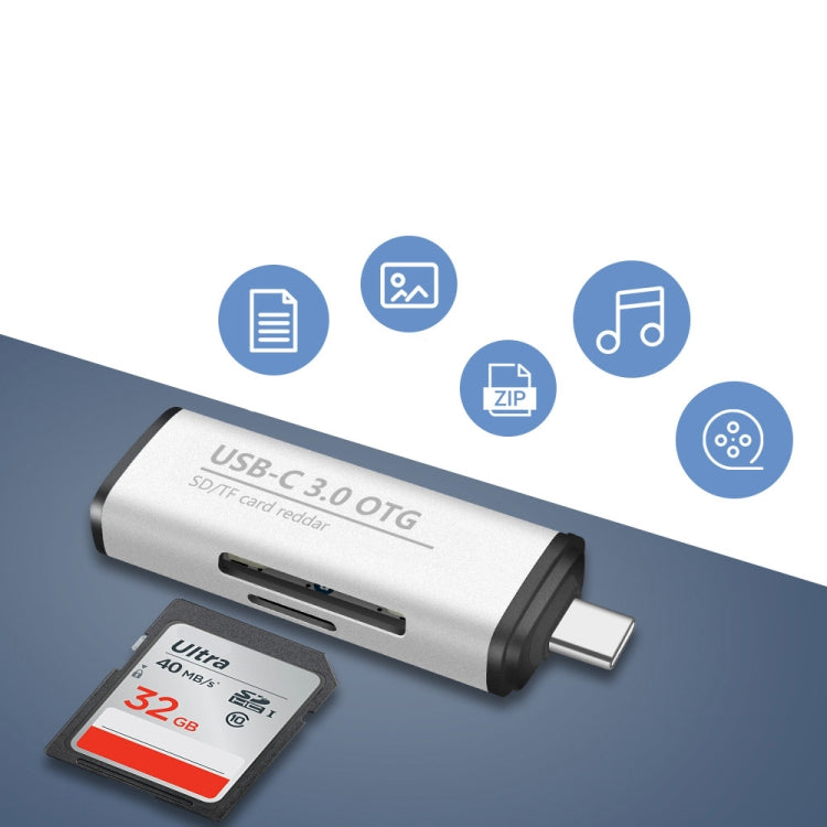ADS-103 3 en 1 Tipo-C Macho a USB 3.0 Hembra + Ranuras para Tarjetas SD / TF Adaptador OTG Lector de Tarjetas SD / TF