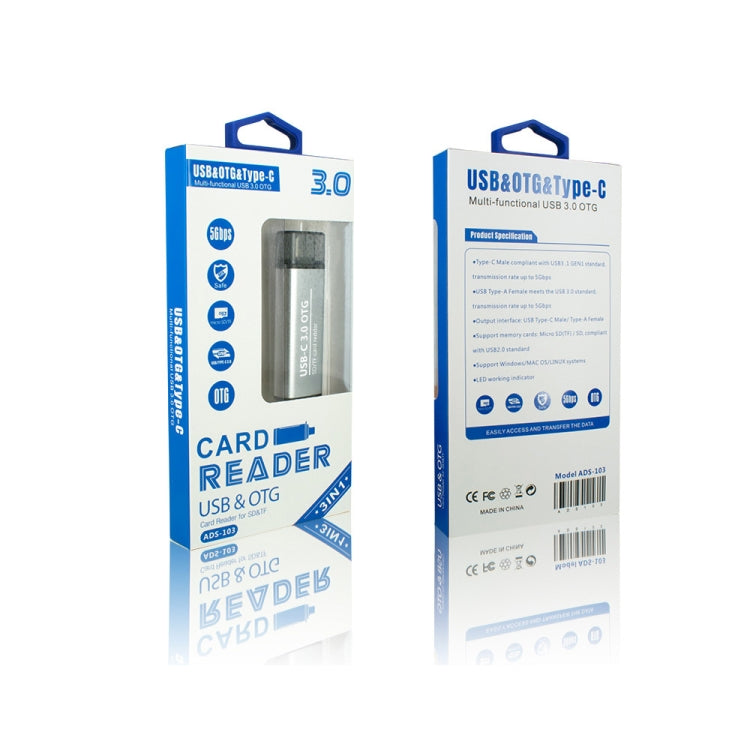 ADS-103 3 en 1 Tipo-C Macho a USB 3.0 Hembra + Ranuras para Tarjetas SD / TF Adaptador OTG Lector de Tarjetas SD / TF