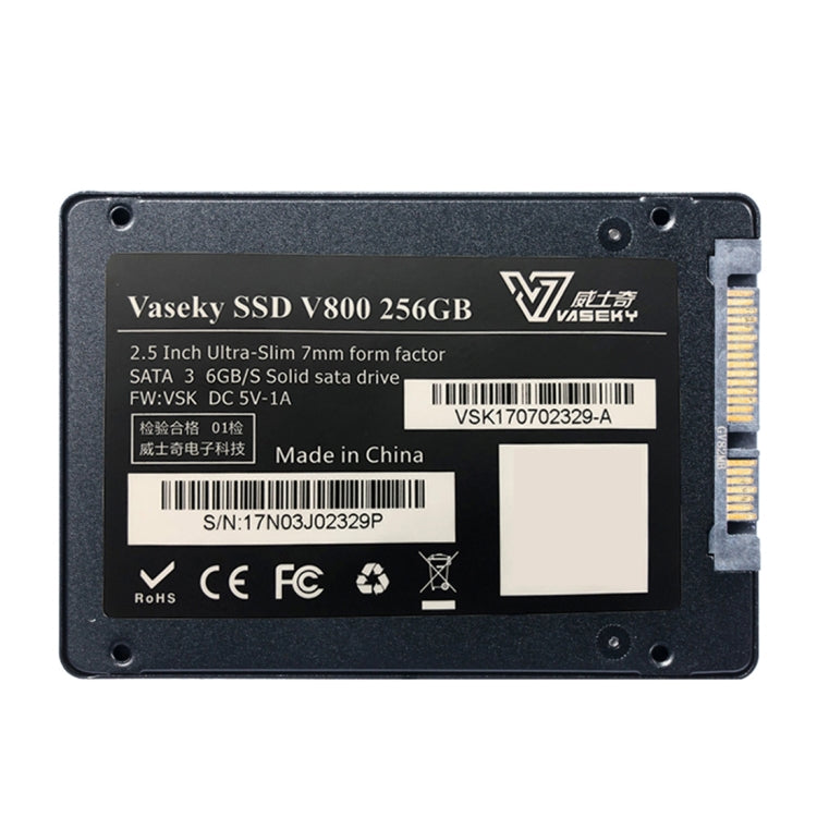 Vaseky V800 256GB 2,5 pulgadas SATA3 6GB/s Unidad de estado sólido ultradelgada de 7 mm Unidad de disco duro SSD para escritorio, portátil, 256GB