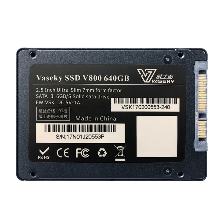 Vaseky V800 640GB 2,5 pulgadas SATA3 6GB/s Unidad de estado sólido ultradelgada de 7 mm Unidad de disco duro SSD para escritorio, portátil, 512GB