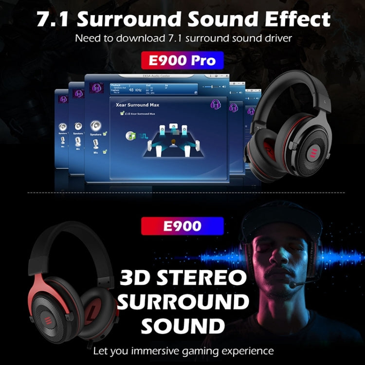 EKSA E900 Pro 7.1 Auriculares para juegos luminosos USB montados en la cabeza controlados por cable para juegos con micrófono, E900 Pro