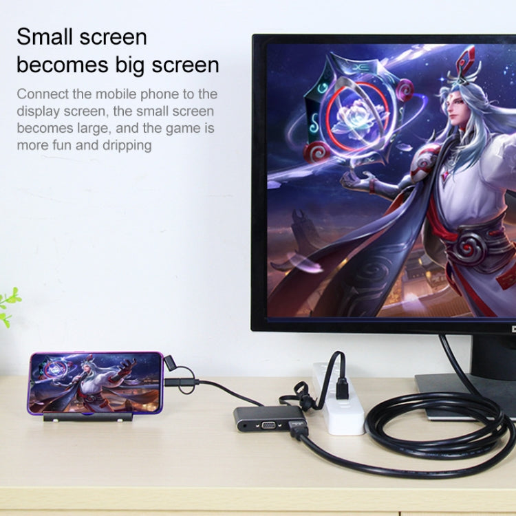 7585B 3 en 1 Micro USB / 8 pines / Tipo-C a VGA / HDTV / Adaptador AV Reproductor de pantalla HD móvil