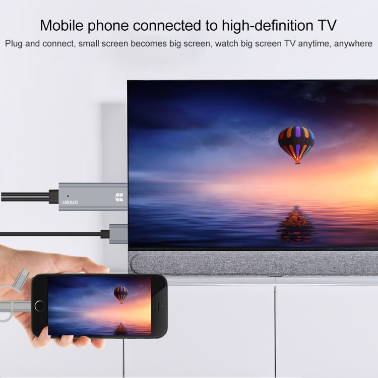 Onten OTN-7537A 3 en 1 1080P Cable adaptador de reproductor de pantalla HD móvil, OTN-7537A