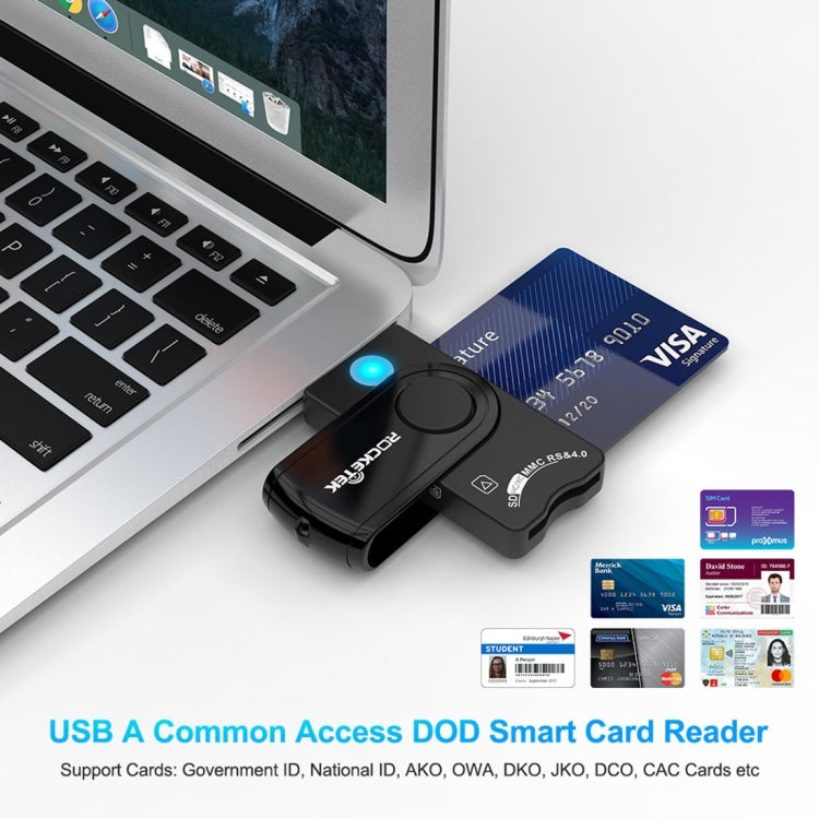 ROCKETEK CR310 USB 2.0 + Tarjeta TF + Tarjeta SD + Tarjeta SIM + Lector de tarjetas multifunción Smart Card, USB 2.0