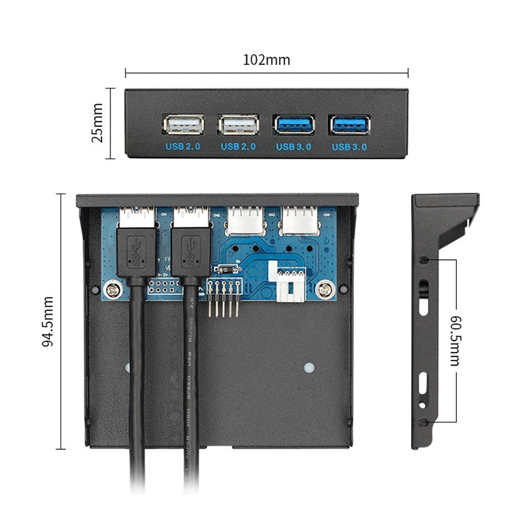 Concentrador de datos del panel frontal USB 3.0 de 0,6 M, 2 + 2 puertos, 2+2 Ports