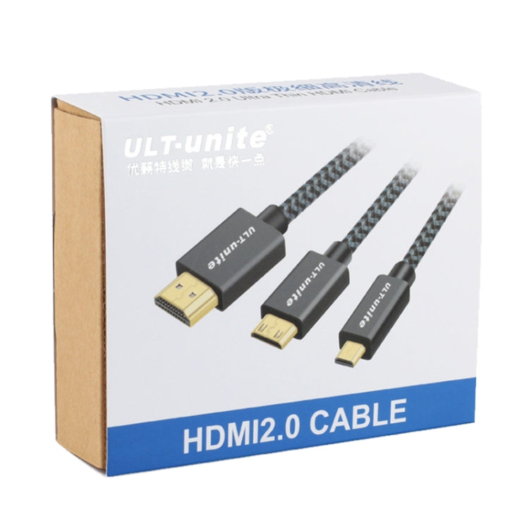 Cable trenzado de nailon macho a macho HDMI 2.0 con cabezal chapado en oro ULT-unite, longitud del cable: 2 m, 2m