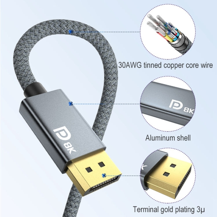 Mini160;DP macho a 8K DisplayPort 1.4 macho HD Cable adaptador trenzado, longitud del cable: 2 m
