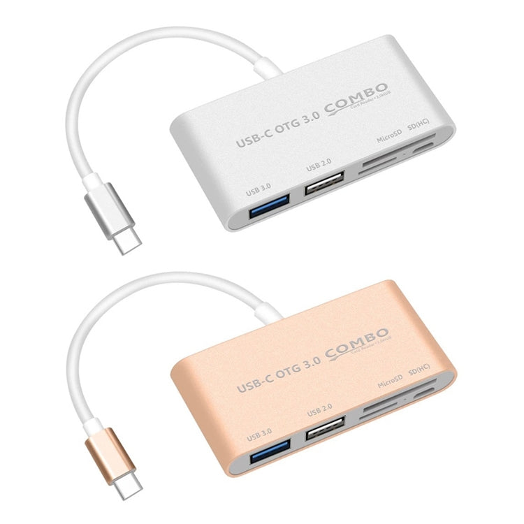 COMBO T-693 5 en 1 USB-C / Type-C a SD / TF / Ranura para tarjeta Micro SD + USB 3.0 + Puertos USB 2.0 Lector de tarjetas OTG HUB