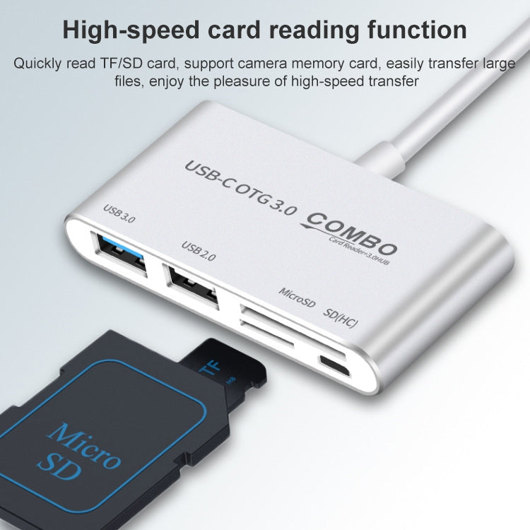 COMBO T-693 5 en 1 USB-C / Type-C a SD / TF / Ranura para tarjeta Micro SD + USB 3.0 + Puertos USB 2.0 Lector de tarjetas OTG HUB