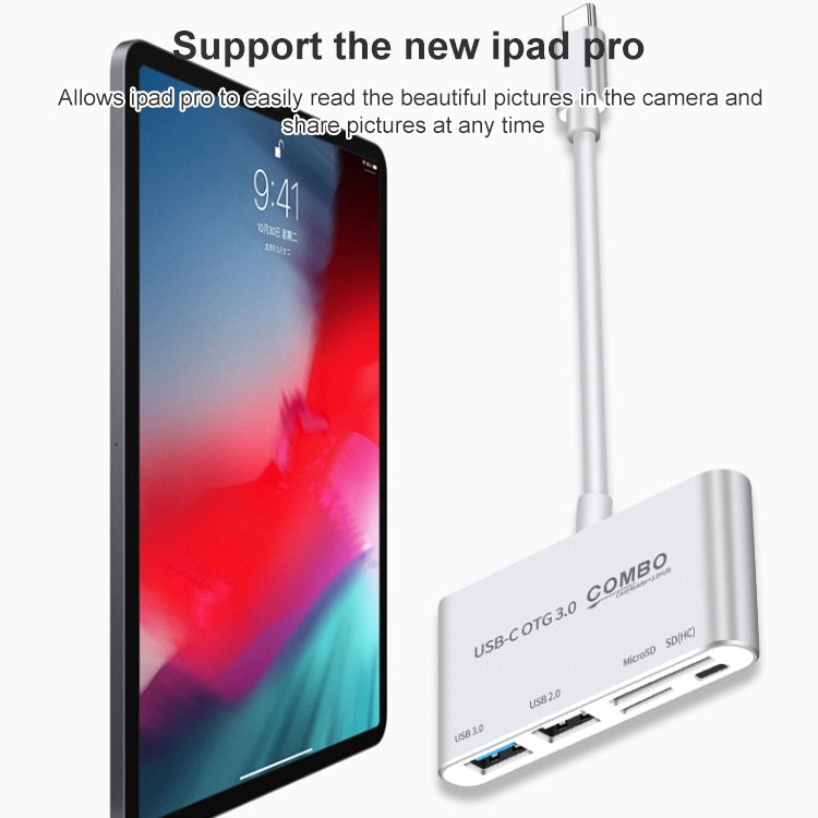 COMBO T-693 5 en 1 USB-C / Type-C a SD / TF / Ranura para tarjeta Micro SD + USB 3.0 + Puertos USB 2.0 Lector de tarjetas OTG HUB
