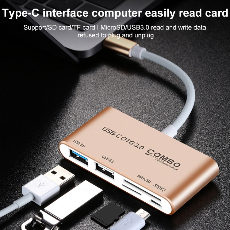 COMBO T-693 5 en 1 USB-C / Type-C a SD / TF / Ranura para tarjeta Micro SD + USB 3.0 + Puertos USB 2.0 Lector de tarjetas OTG HUB