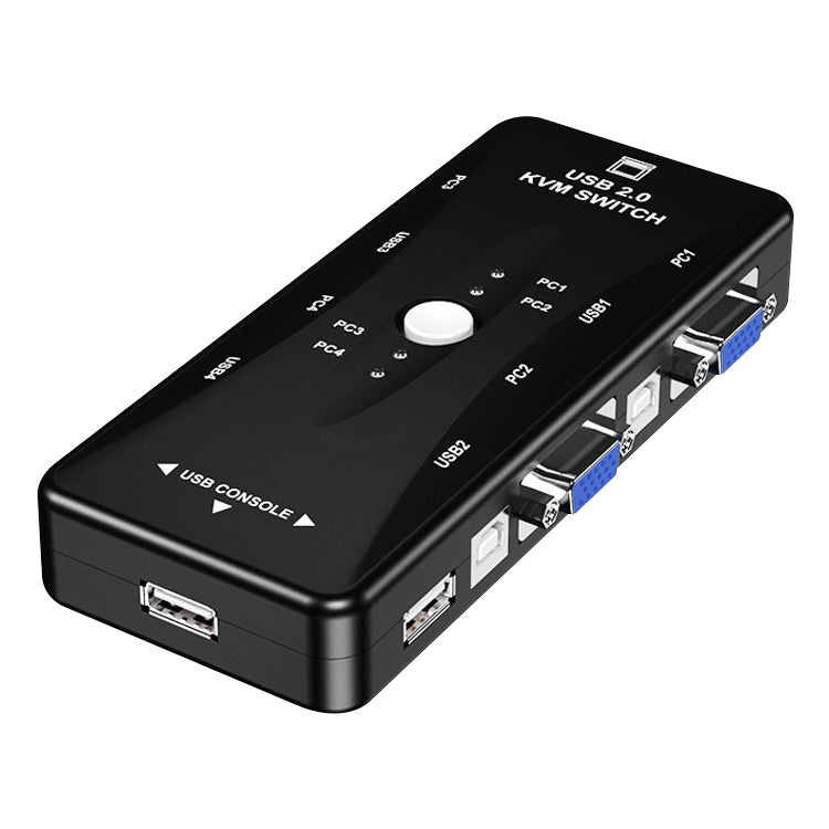 KSW-401V Caja de conmutador KVM de 4 puertos VGA + 3 USB a VGA con botón de control para monitor, teclado, mouse y decodificador