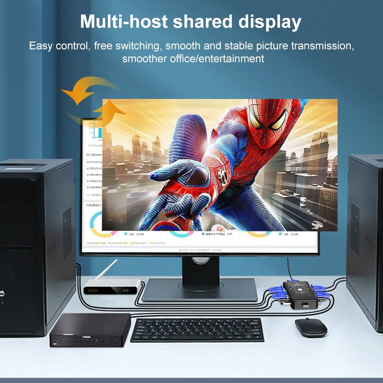 KSW-401V Caja de conmutador KVM de 4 puertos VGA + 3 USB a VGA con botón de control para monitor, teclado, mouse y decodificador
