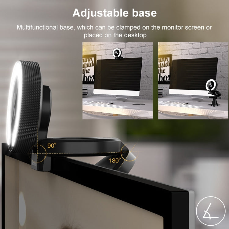 Landshine Cámara HD de belleza en vivo con ordenador con enfoque automático USB 2K gran angular de 90 grados con luz de anillo