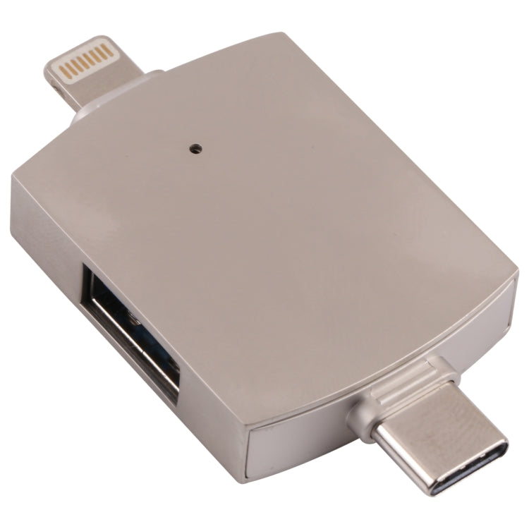 Lector de tarjetas OTG 4 en 1 de 8 pines + USB-C / Type-C macho a USB 3.0 + USB hembra