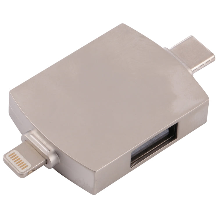 Lector de tarjetas OTG 4 en 1 de 8 pines + USB-C / Type-C macho a USB 3.0 + USB hembra