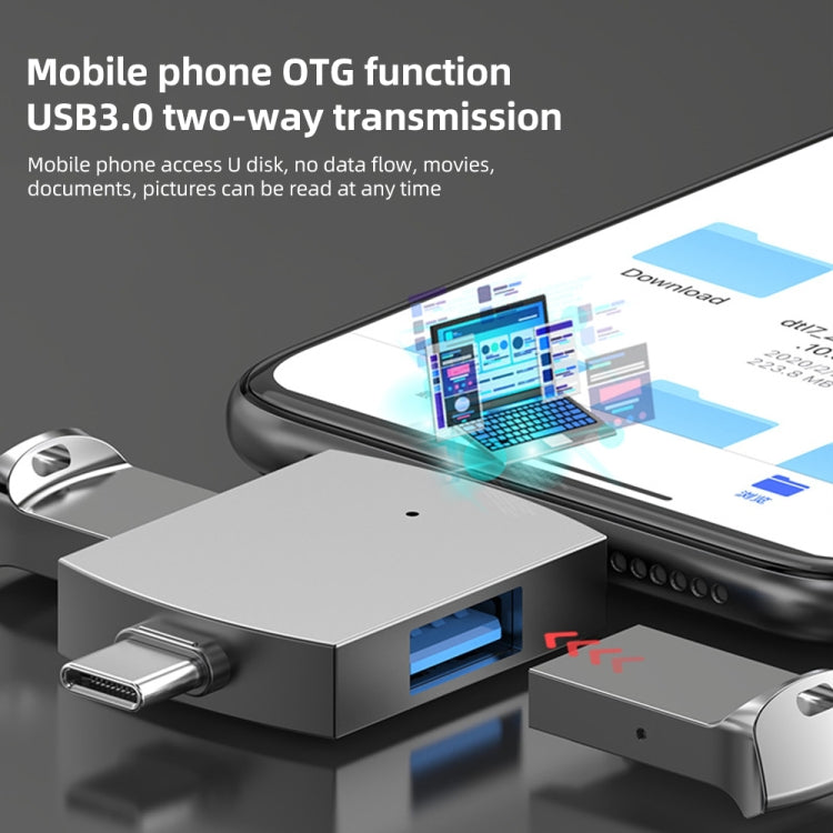 Lector de tarjetas OTG 4 en 1 de 8 pines + USB-C / Type-C macho a USB 3.0 + USB hembra