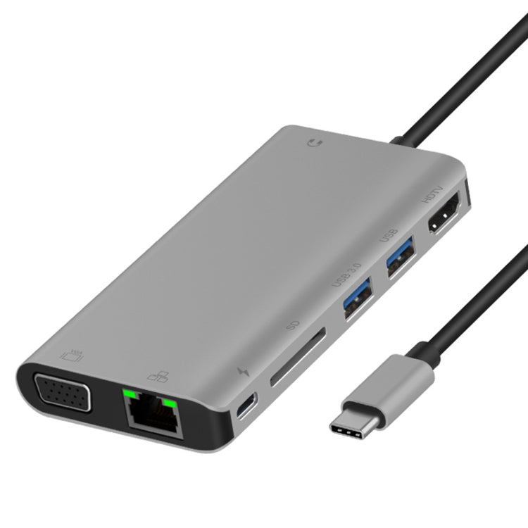 Onten 9591BD 8 en 1 USB-C / Type-C a PD USB-C / Type-C Carga + Gigabit Ethernet + Dual USB 3.0 + HDMI + VGA + Ranura para tarjeta SD + HUB AUX de 3,5 mm, 9591BD Black, 9591BD Grey, 9591BD Silver