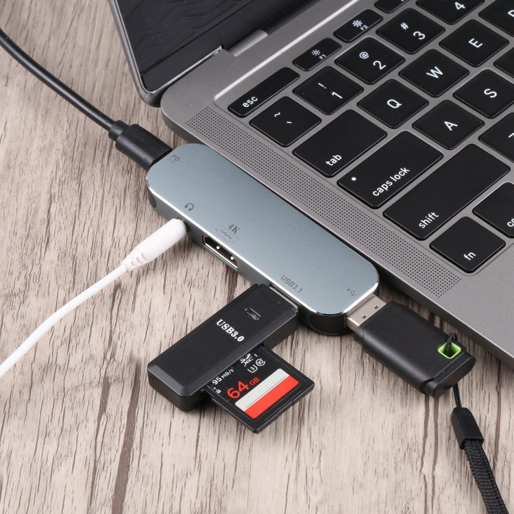 5 en 1 USB-C/Tipo-C Macho a PD USB-C/Tipo-C Carga + 3.5mm AUX + 4K HDMI + USB 3.1 + Adaptador USB Hembra, 4K HDMI