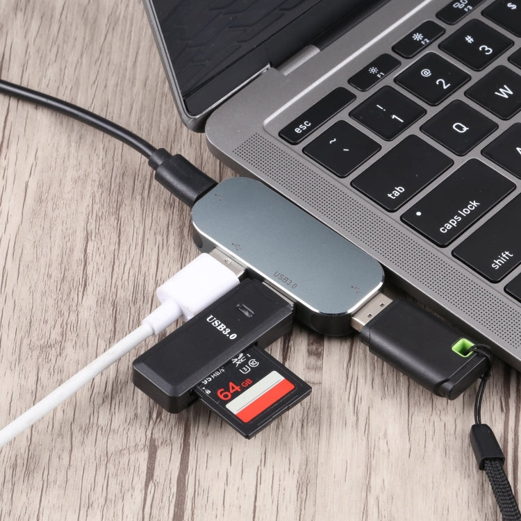 Adaptador 4 en 1 USB-C/Tipo-C Macho a USB-C/Tipo-C + USB 3.0 + Doble USB Hembra, USB 3.0 + Dual USB