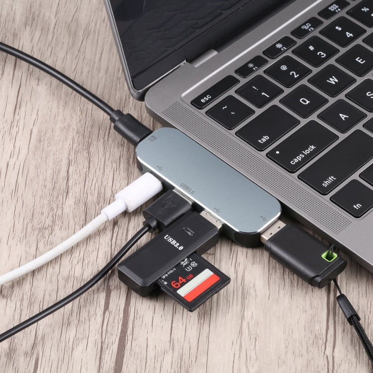 Adaptador 5 en 1 USB-C/Tipo-C Macho a Doble USB-C/Tipo-C + Doble USB + USB 3.0 Hembra, Dual USB-C / Type-C + Dual USB