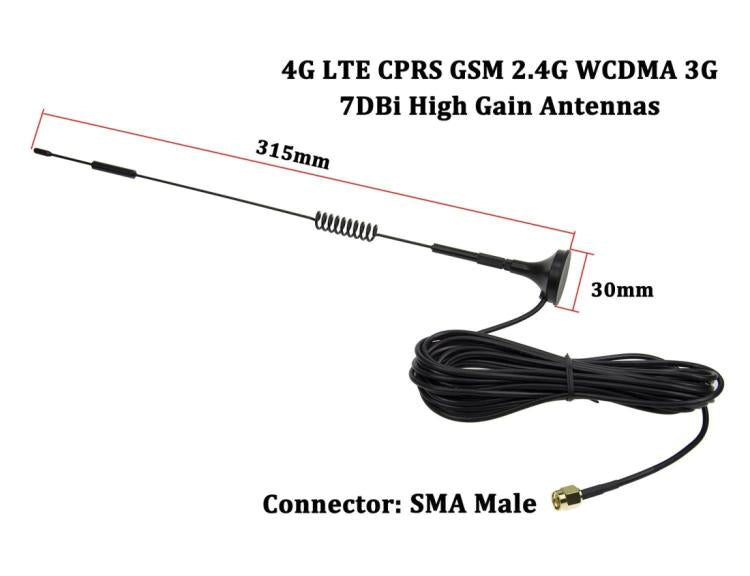 Conector macho SMA de 7dBi, adaptador de recepción de red de antena de alta ganancia 4G LTE CPRS GSM 2,4G WCDMA 3G, 7dBi SMA 4G