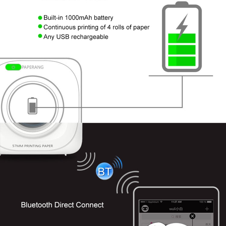 PAPERANG P1 Impresora portátil ABS Bluetooth 4.0 Impresora térmica de conexión inalámbrica para teléfono fotográfico, P1 White