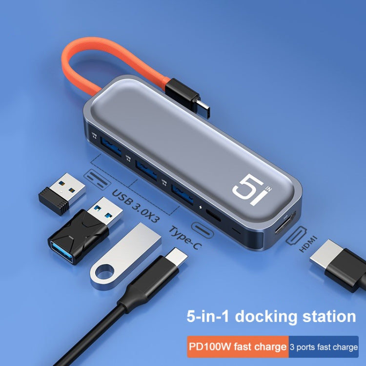 ROCK TR21 USB-C / Type-C a HDMI + USB3.0 x 3 + PD 4K 60Hz Estación de acoplamiento 5 en 1, TR21
