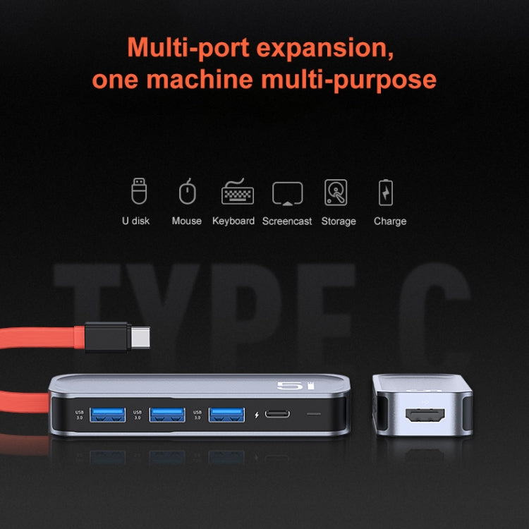 ROCK TR21 USB-C / Type-C a HDMI + USB3.0 x 3 + PD 4K 60Hz Estación de acoplamiento 5 en 1, TR21