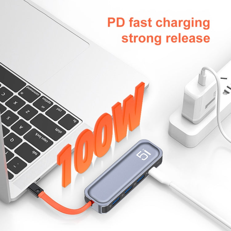 ROCK TR21 USB-C / Type-C a HDMI + USB3.0 x 3 + PD 4K 60Hz Estación de acoplamiento 5 en 1, TR21