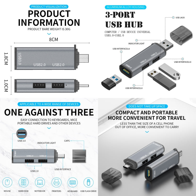 Adaptador HUB de 3 puertos USB 2.0 x 2 + USB 3.0 a USB 3.0, USB2.0x2+USB3.0 to USB3.0