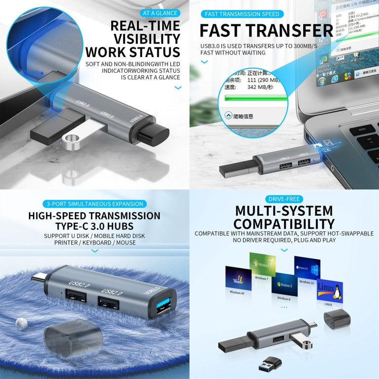 Adaptador HUB de 3 puertos USB 2.0 x 2 + USB 3.0 a USB 3.0, USB2.0x2+USB3.0 to USB3.0
