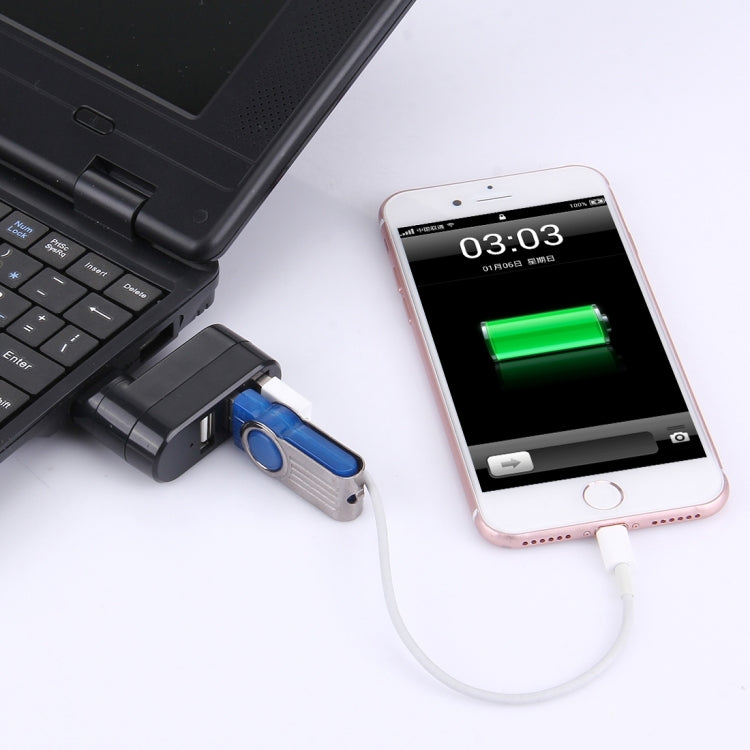 HUB portátil USB 2.0 con cabezal USB de rotación de 180 grados y 3 puertos