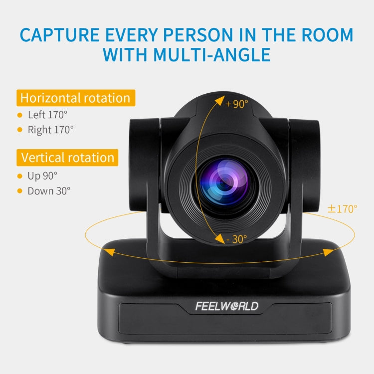 Cámara de videoconferencia FEELWORLD USB10X 10X con zoom óptico 1080P USB PTZ, enchufe para UE y EE. UU., USB10X