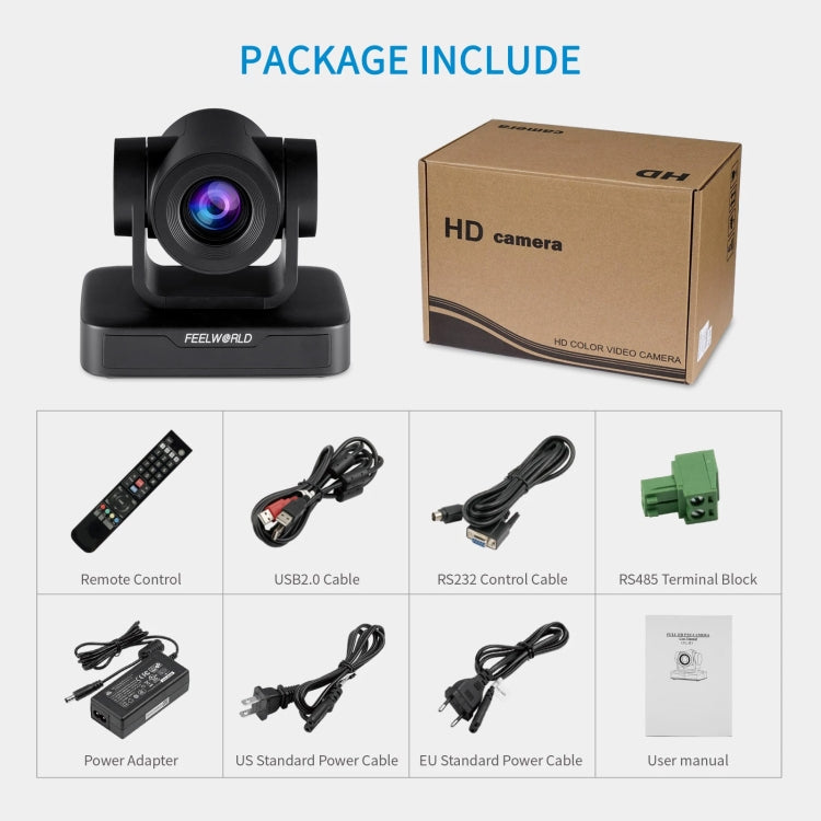 Cámara de videoconferencia FEELWORLD USB10X 10X con zoom óptico 1080P USB PTZ, enchufe para UE y EE. UU., USB10X