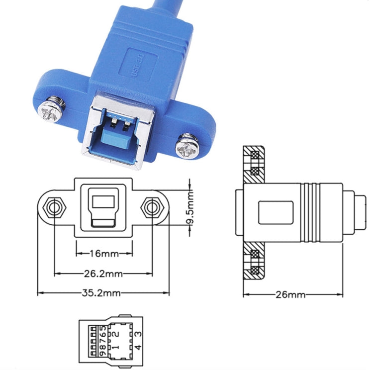 Cable de datos adaptador de conector macho USB 3,0 B hembra a B de 50cm para impresora/escáner, BF to BM, Length: 50cm