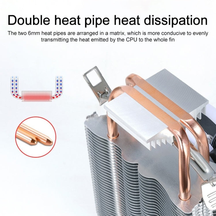 W-X3 Ventilador enfriador de CPU LED silencioso de tubo de cobre doble de 3 pines y 9 cm