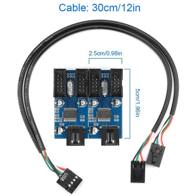 Rocketek HC427 Adaptador HUB USB2.0 de 9 pines Placa de circuito divisor de uno a cuatro, One-to-Four