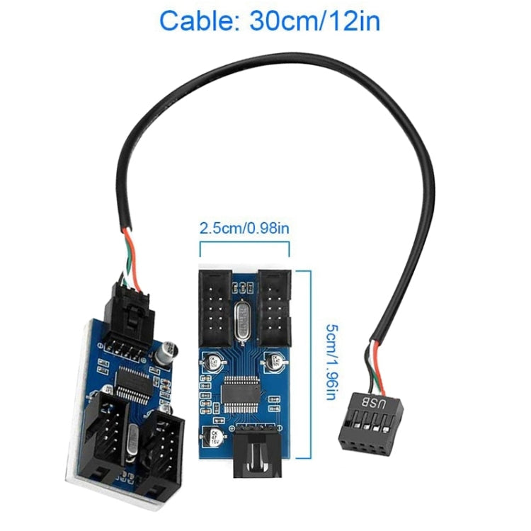 Rocketek HC427 Adaptador HUB USB2.0 de 9 pines Placa de circuito divisor uno a dos, One-to-Two