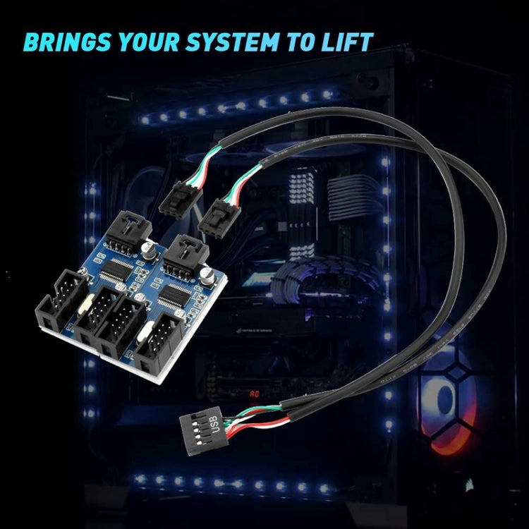 Rocketek HC427 Adaptador HUB USB2.0 de 9 pines Placa de circuito divisor uno a dos, One-to-Two