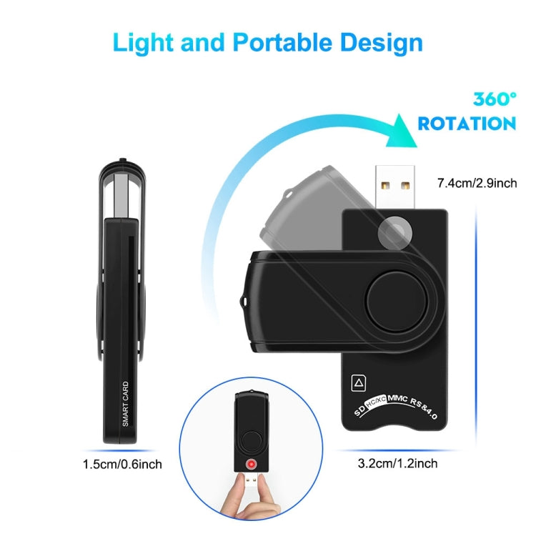Rocketek CR310-B USB3.0 Tarjeta inteligente IC multifunción / Lector de tarjetas SD / TF / SIM, CR310-B