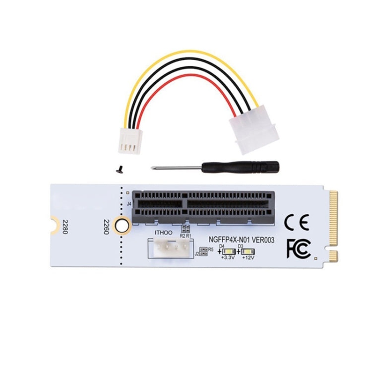 Tarjeta gráfica NGFF M.2 Key M a PCI-E 1X / 4X / 8X / 16X, adaptador de ranura para minería, tarjeta convertidora vertical con LED y Cable de alimentación de 4 pines, VER003 with 4 Pin Power Cable
