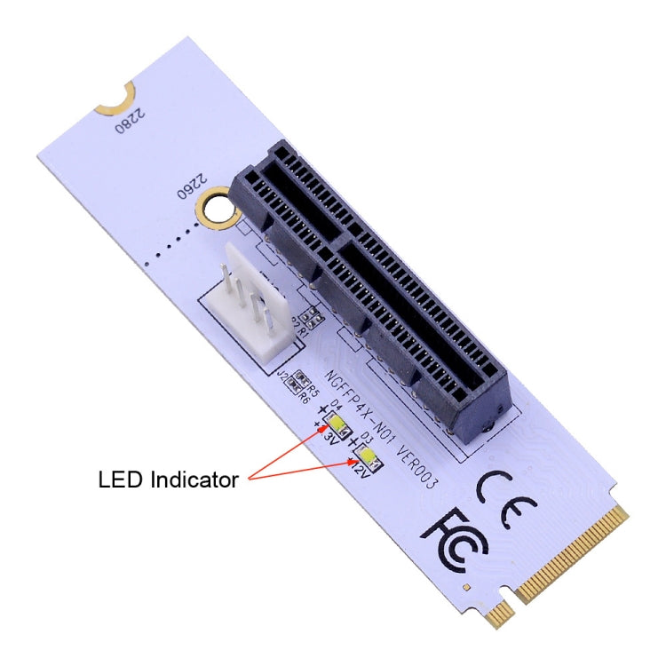 Tarjeta gráfica NGFF M.2 Key M a PCI-E 1X / 4X / 8X / 16X, adaptador de ranura para minería, tarjeta convertidora vertical con LED y Cable de alimentación de 4 pines, VER003 with 4 Pin Power Cable
