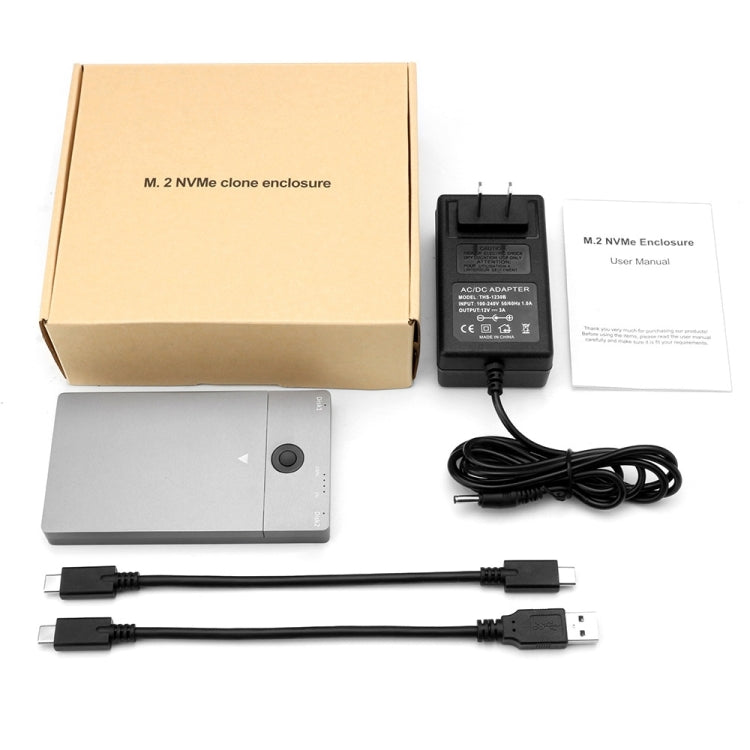 Rocketek ME921 USB3.1 Gen2 Caja de unidad de estado sólido dual M.2 Estación de acoplamiento NVMe, enchufe de la UE, EU Plug