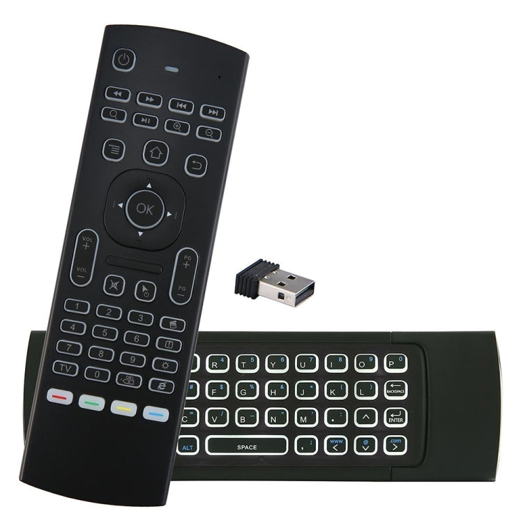 MX3-L Versión retroiluminada blanca 2.4GHz Fly Air Mouse Teclado inalámbrico Control remoto, White Backlit Version