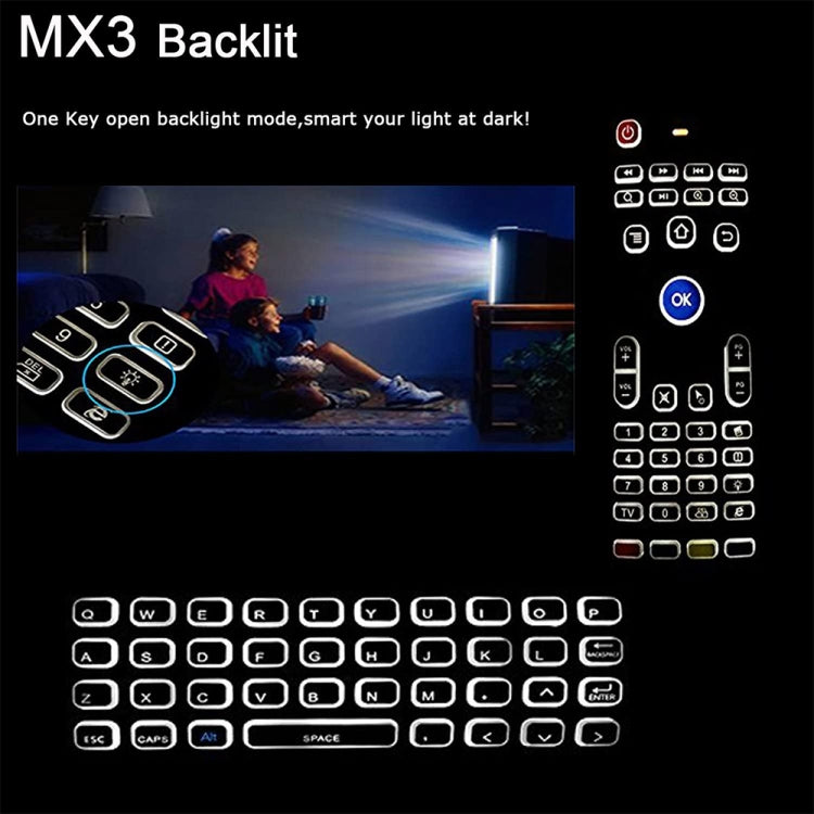 MX3-L Versión retroiluminada blanca 2.4GHz Fly Air Mouse Teclado inalámbrico Control remoto, White Backlit Version