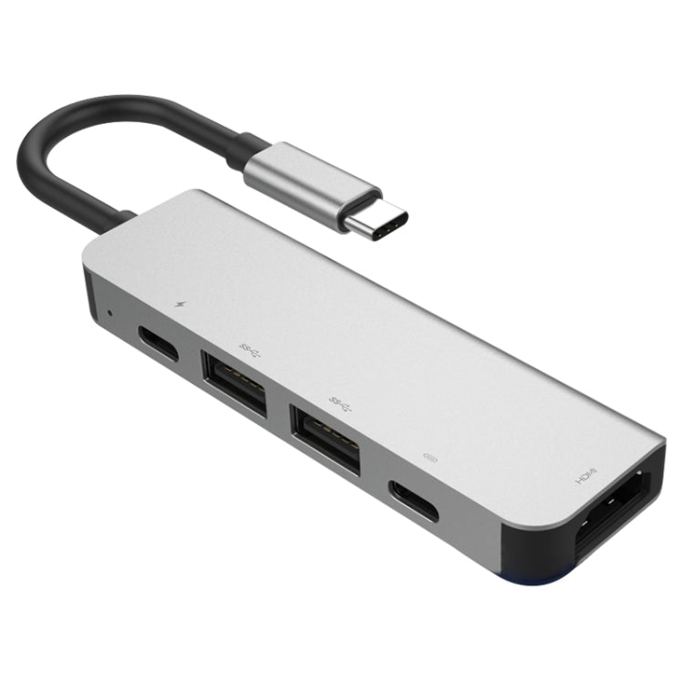 Adaptador HUB 5 en 1 HDMI + USB x 2 + PD x 2 a USB-C / Type-C, HDMI + USB x 2 + PD x 2