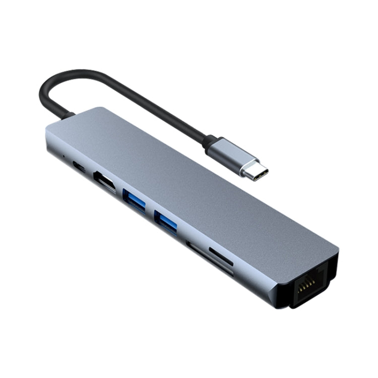Adaptador HUB 7 en 1 RJ45 + SD/TF + USB 3.0 x 2 + HDMI + PD a USB-C / Type-C, RJ45+SD/TF+USB3.0x2+HDMI+PD